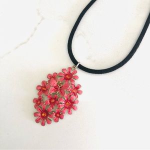 Pink pendant, flowers and butterfly necklace, new